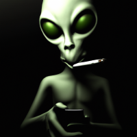 Alien with a cigarette dangling