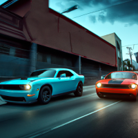 racing dodge challengers in the streets of los angels